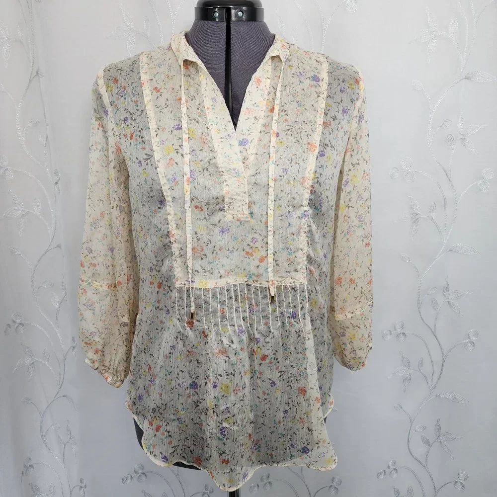 Ralph Lauren Sheer Floral Peach Tunic Style Blouse - Picture 4 of 10